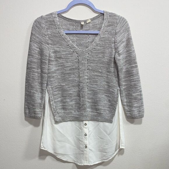 Moth Anthropologie Gray Knit‎ & White Blouse Layered Two in One Top | XS - Picture 3 of 12